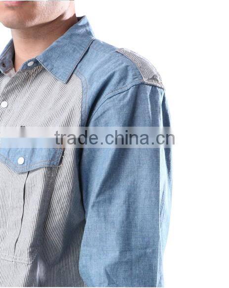 2016 customized cotton uniform long sleeve denim dress shirt for men
