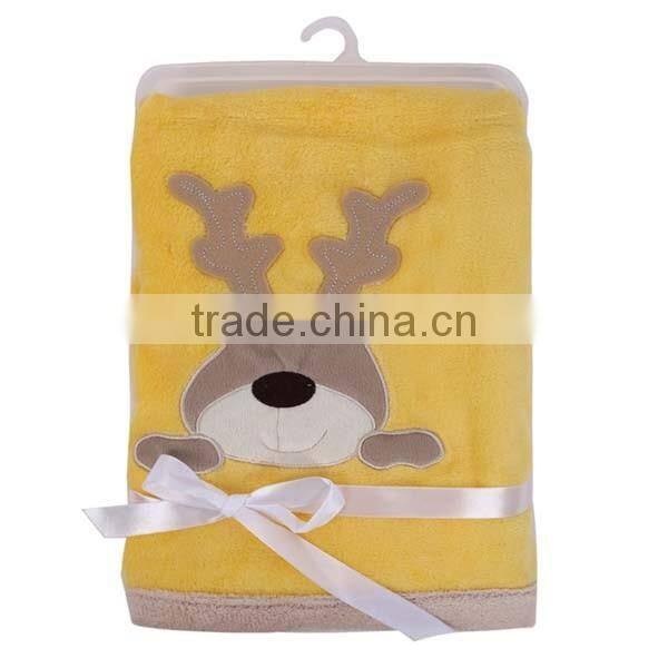 cute cartoon animal flannel fleece embroidered baby blanket