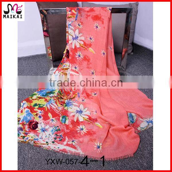 Wholesale new fashion floral print wool kuwait scarf