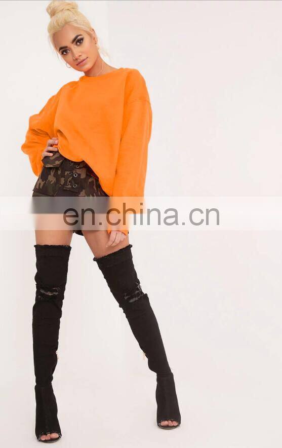 2017 Casual Style Women Oversized Comfy Pullover Orange Crew Neck Sweatshirt
