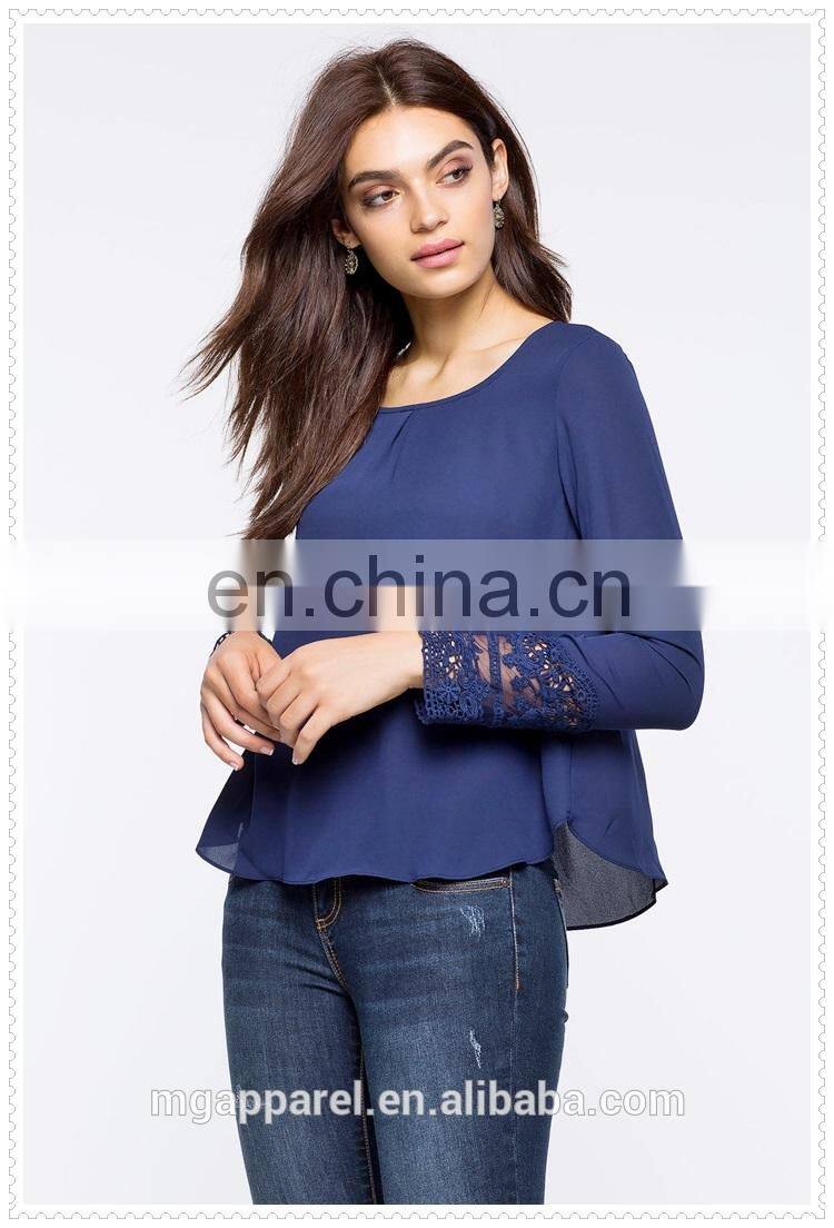 korean style female long sleeve chiffon blouse for ladies wholesale