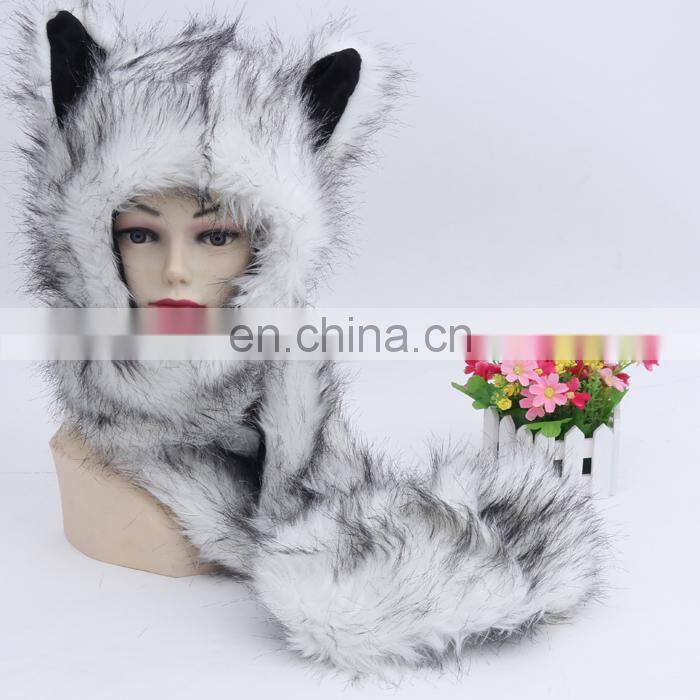 Unisex Winter White Wolf Animal Fur Hat Pattern Custom Fur Hoods