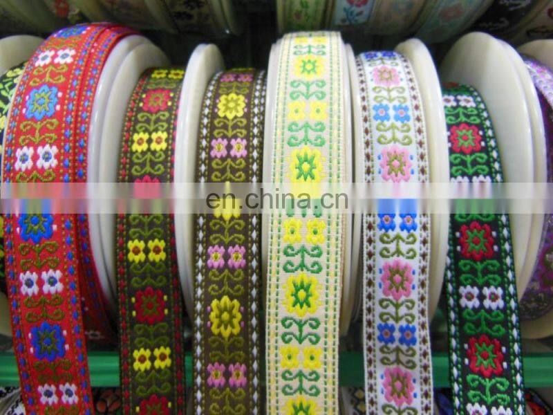 wholesale 6.8cm embroidered trims customized woven jacquard ribbon trim floral
