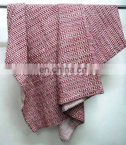 Cotton Block Printed Queen Size Kantha Quilt Home Decor Bedspread Bedcover