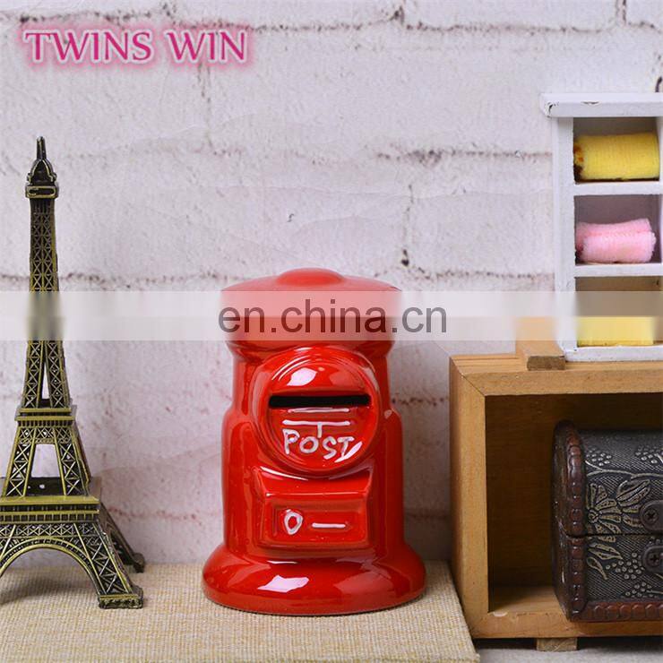 China factory supply bulk promotional gift for kids Red fashion trumpet barrel ceramic piggy bank small size money saving box