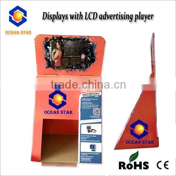 peg hooks cardboard display with lcd video player ,peg hooks cardboard display maker