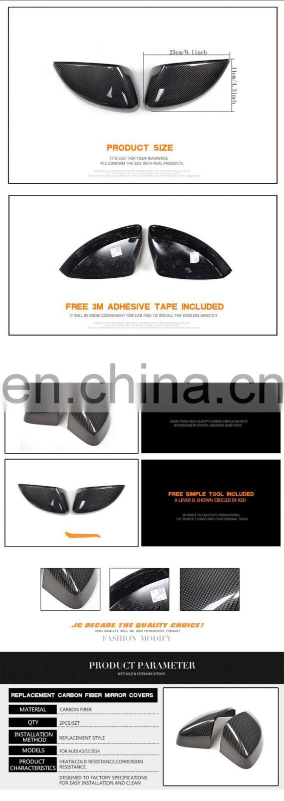 Carbon Fiber Side Mirror Cover Cap Trims For Audi A3 8V Without Side Assist