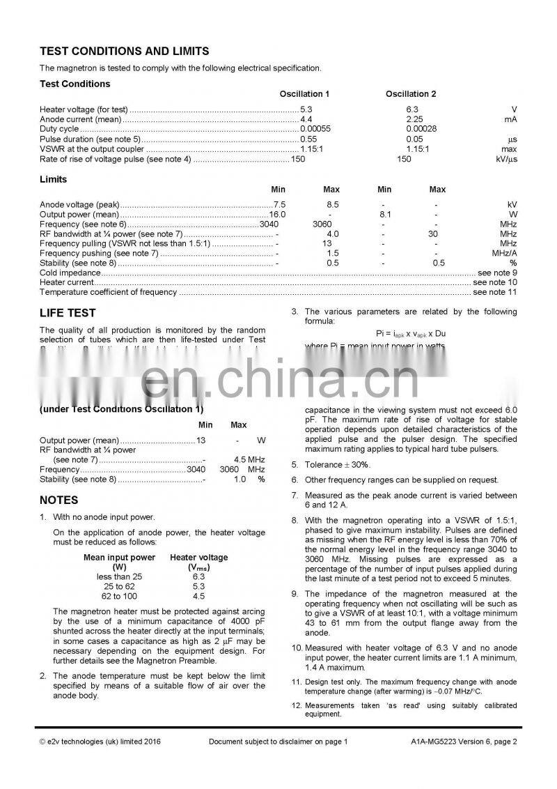 Marine electronics maritime navigation communication Furuno marine radar spare parts UK MG5223 E2V S band magnetron