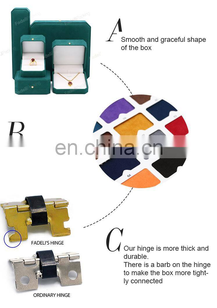 Fadeli Wholesale luxury Gift Box For Ring Necklace Bracelet Packaging Boxes Custom Logo Blackish Green Velvet Jewelry Box