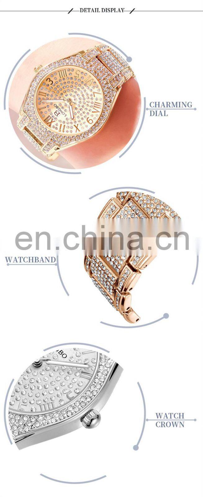 LONGBO 80667 Lady Watch Excellence Quartz Diamond Gold Stainless Steel Luxury Charm Watch For Women