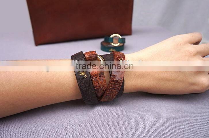 Personality High Feshion Genuine Leather Crocodile Parttern Crack Vintage Retro Style Hand Make Bracelet for mens