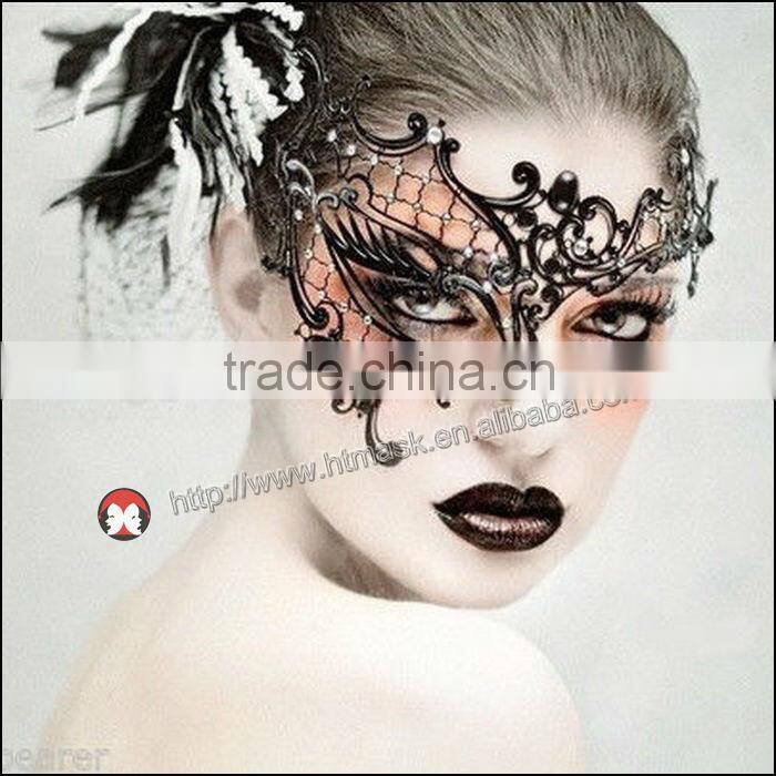 halloween-maske Tanz performancs neue Luxus black-metal-laser Schnitt mit strass prinzessin maskerade maske