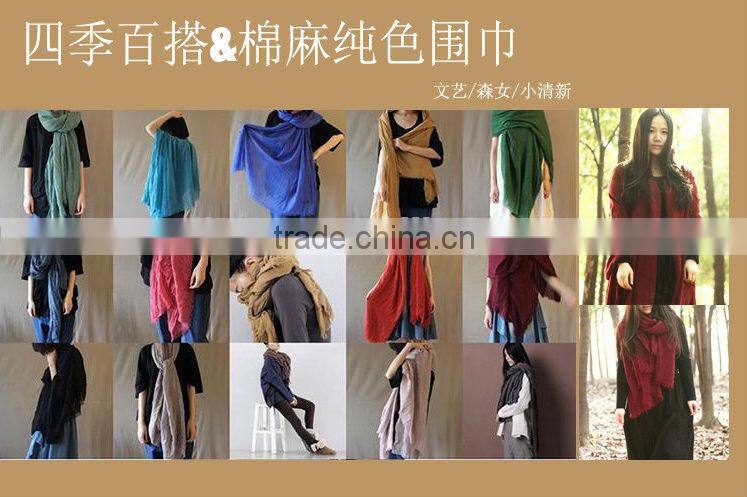 2014 Fashion New Cotton & Linen Good Quality Large Long Solid Color Scarf