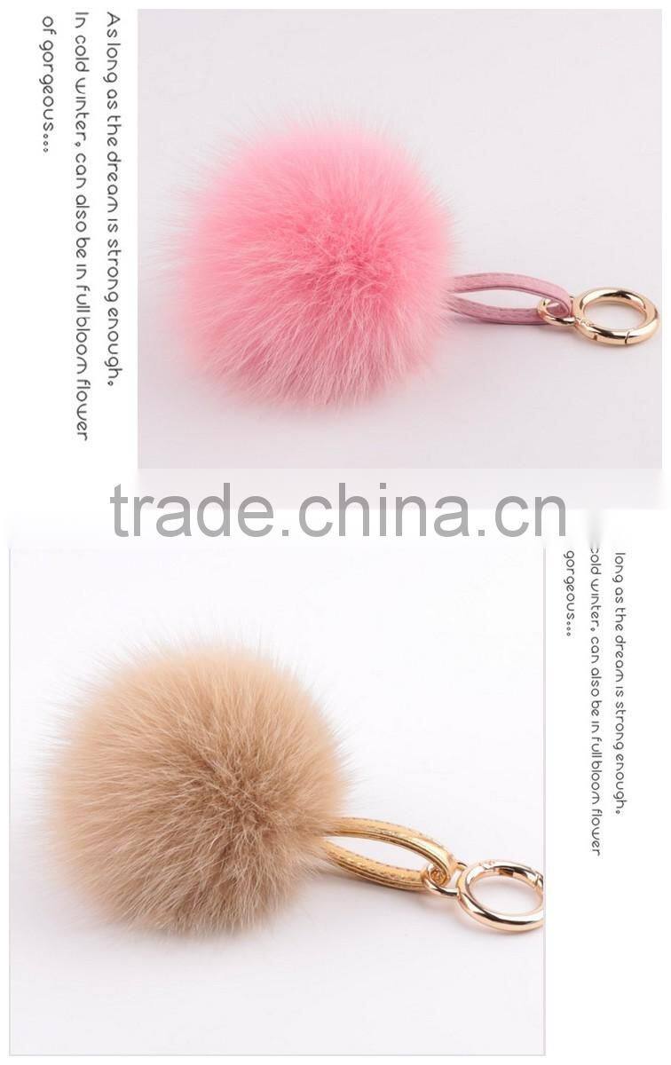 Multi Colors Women Girls Keychain Bag Phone Carkey Ornaments Fox Fur Pom Pom Keyring