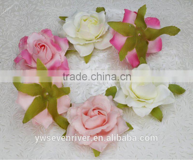 Bright pink simulation edge rose 8 cm flower heads Artificial silk cloth DIY wedding flowers Direct selling small wholesale