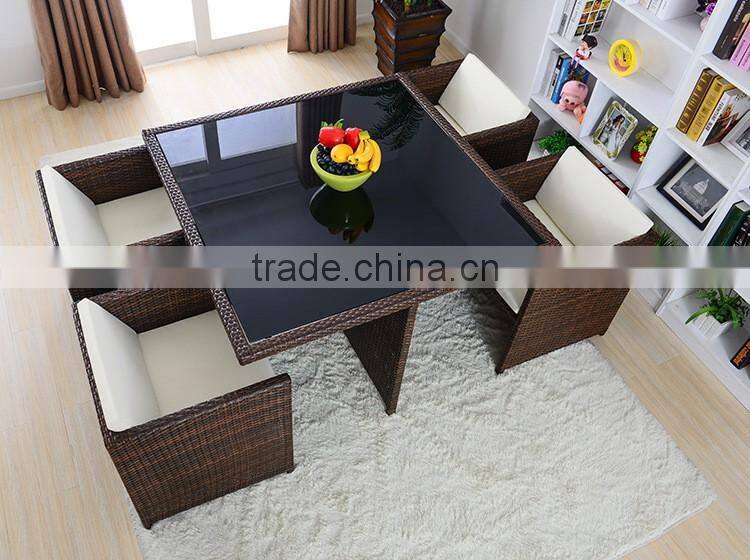 Simple Design Dining Room Furniture Garden 4 Chairs Rattan Wicker Outdoor Tea Dinning Table Set