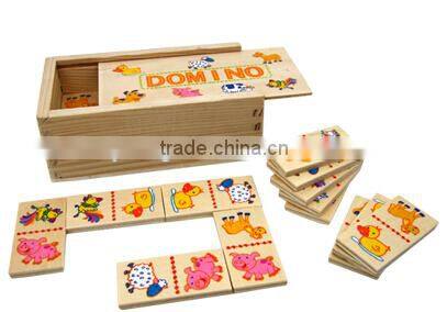 alibaba china toys 28 pcs duck dog pig sheep cow horse animal design one piece two image in a wooden box domino brick