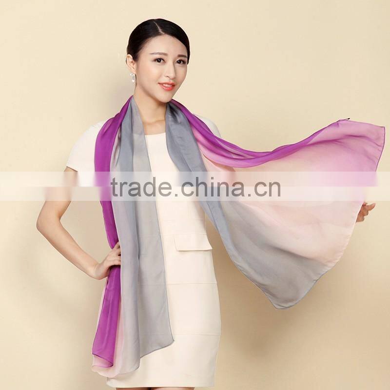 2016 factory direct fashion high quality elegant lady 100% silk scarf, multi colors silk chiffon long scarf shawl wholesale