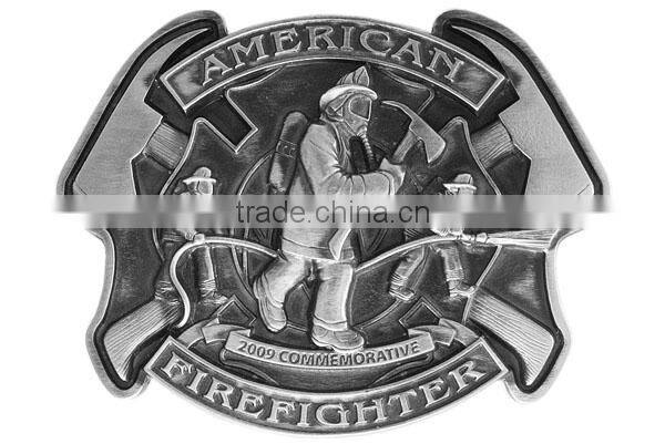 American Firefighter - American Hero Limited Addition Commemorative Twin Towers Pewter & Red Enamel Metal Fridge Magnet