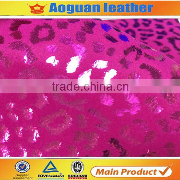 Colorful raw material fashion leopard pattern printed suede fabric for making shoes