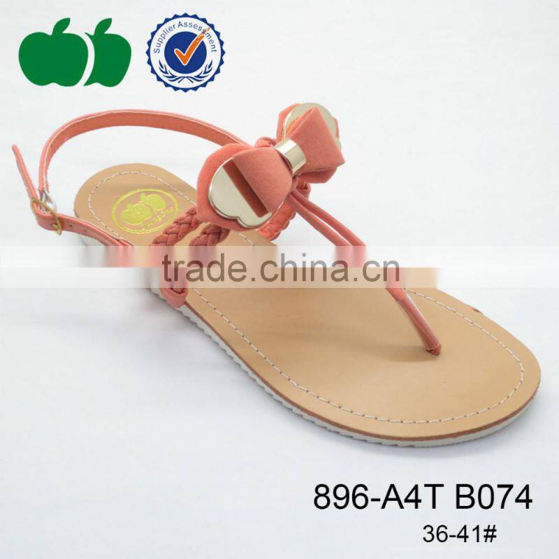 Fashion flat summer nice design ladies sandals with bowknot