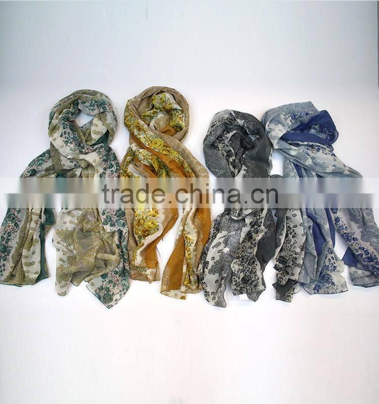 Wholesale Flower Design Printed Plain 100% Viscose Scarf