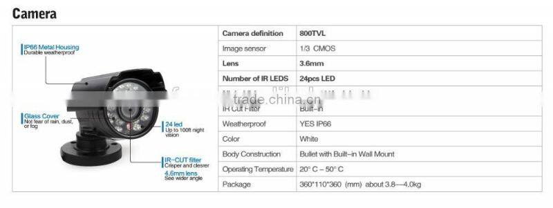 HD video surveillance 900tvl IR CUT Outdoor Waterproof Security Camera System 8Channel CCTV 960H DVR system DVR kit