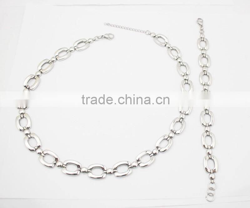 316L Stainless Steel Link Chain Bracelet and Necklace Jewelry Set