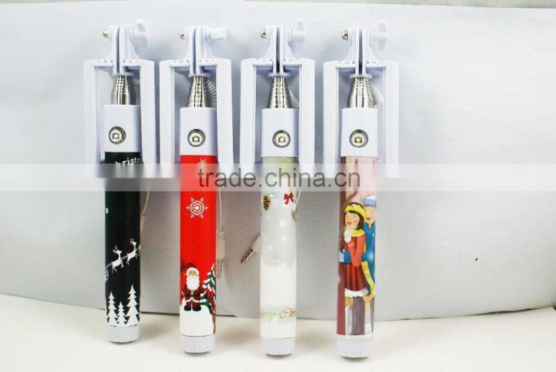 New Monopod Selfi Extendable Selfie Stick 3.5mm Wired with Holder Cartoon design For Samsung Iphone 6 self Monopod