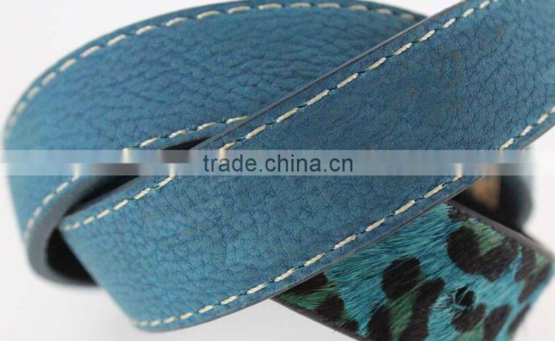 2015 Plain bule fashion pu women jeans belt with leopard point leather in YiWu