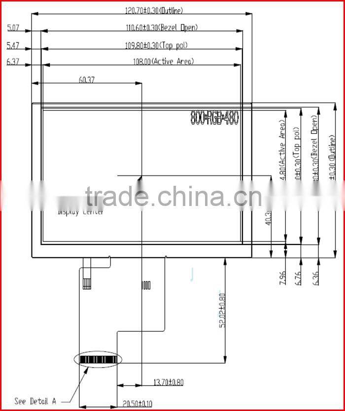 5inch 800*480 RGB interface horizantal tft display panel