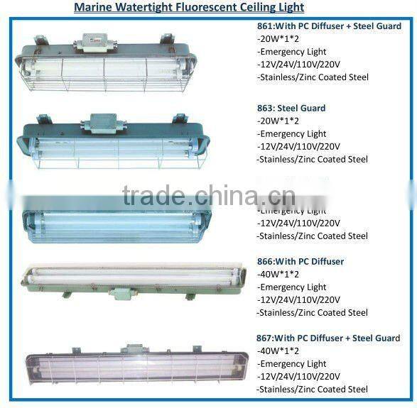 Marine Fluorescent Watertight Outdoor Waterproof Ceiling Light Fixture