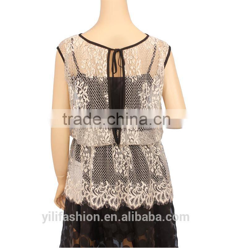 wholesale women clothing girls' lace sleeveless blouse with waist strap