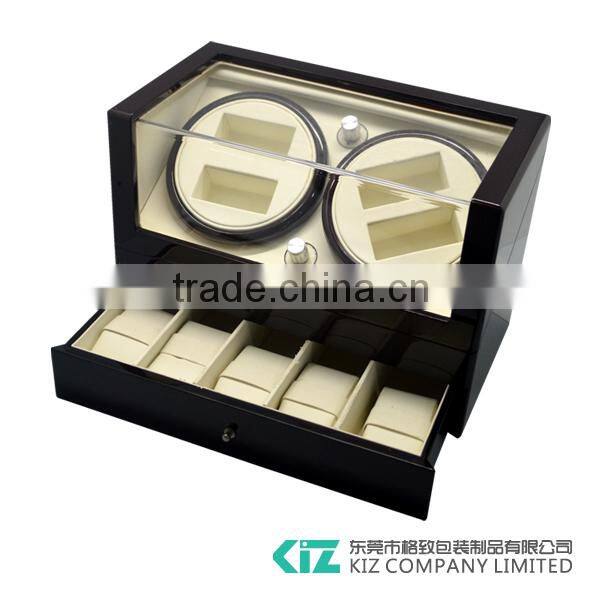 Deluxe Automatic Watch Winder with Two Heads for Four Watches with Storage Drawers