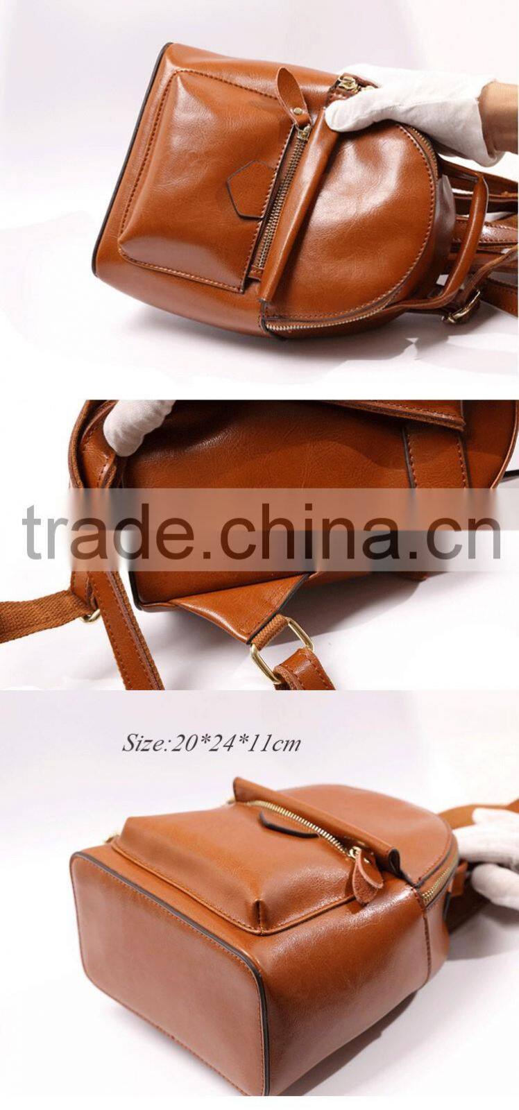 2016 luxury leather backpacks oil wax genuine leather travel backpack