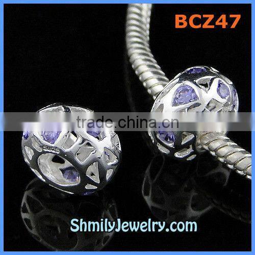 Wholesale 925 Sterling Silver White CZ Heart Beads BCZ46B
