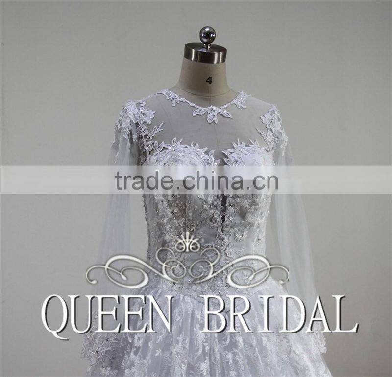 QUEEN BRIDAL 2016 New Design Ball Gown Luxury Bridal Arabic Wedding Dress Lace Long Sleeve