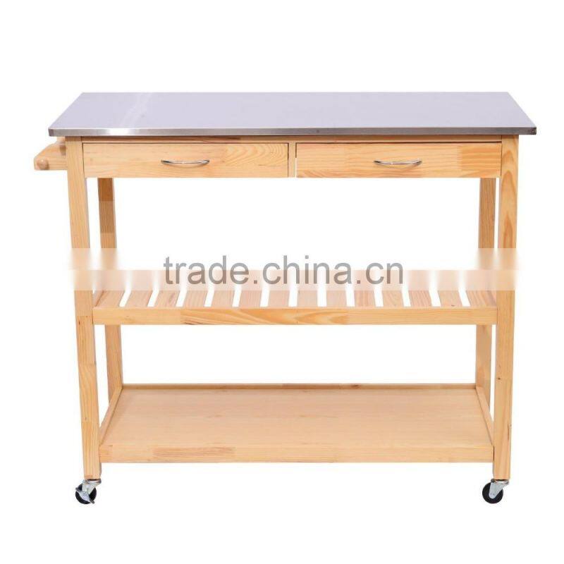 pine wood Kitchen island with two Drawer