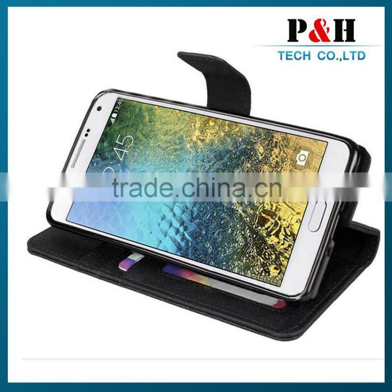 Cheaper Wallet Style Stand PU Leather Flip Case for Samsung Galaxy E7