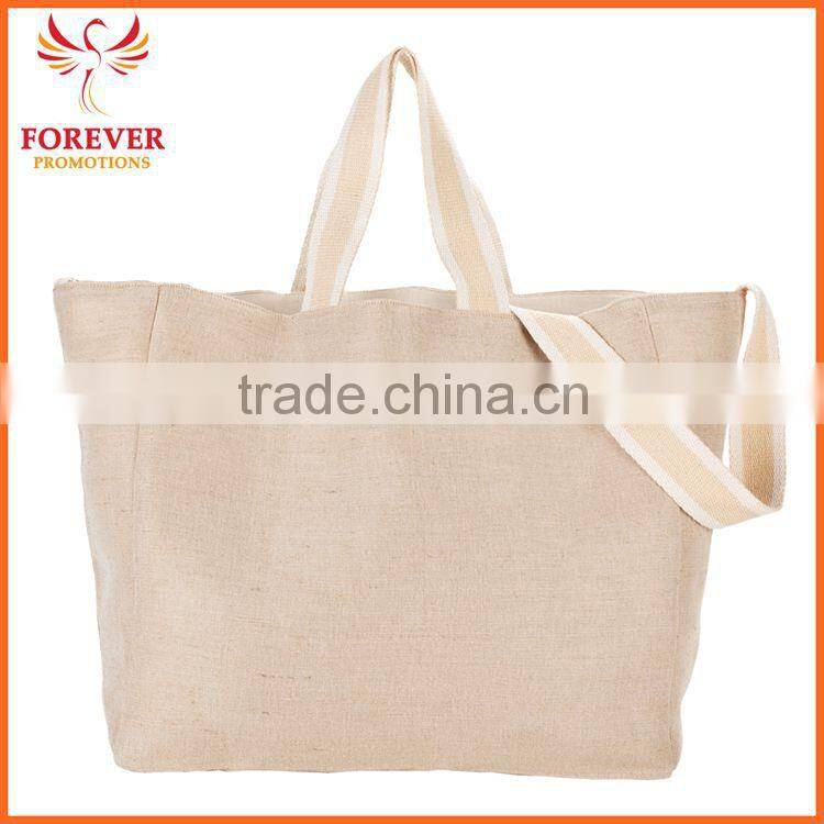 16" Silk- screen Logo Black Red Jute Tote Shopper Bag With Handles and Shoulder Strap