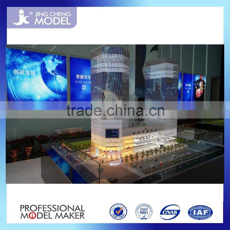 Commercial building model with interior furniture & landscaping layouts