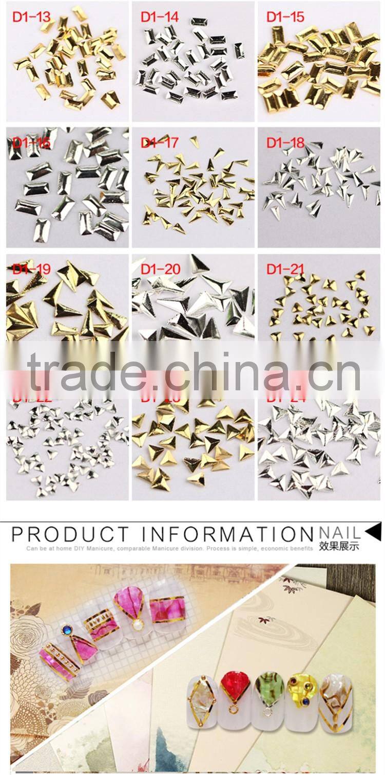 2016 Hot Sales Japanese Style Metal Stud Gold Rivet 72 designs type nails,3D Nail Art Mixed Shape Metal Stud Nail Rhinestone Gem