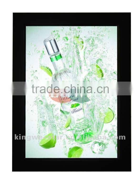 2012 large size wall mounted hot selling high quality one side super slim indoor decoration led acrylic magnetic light box