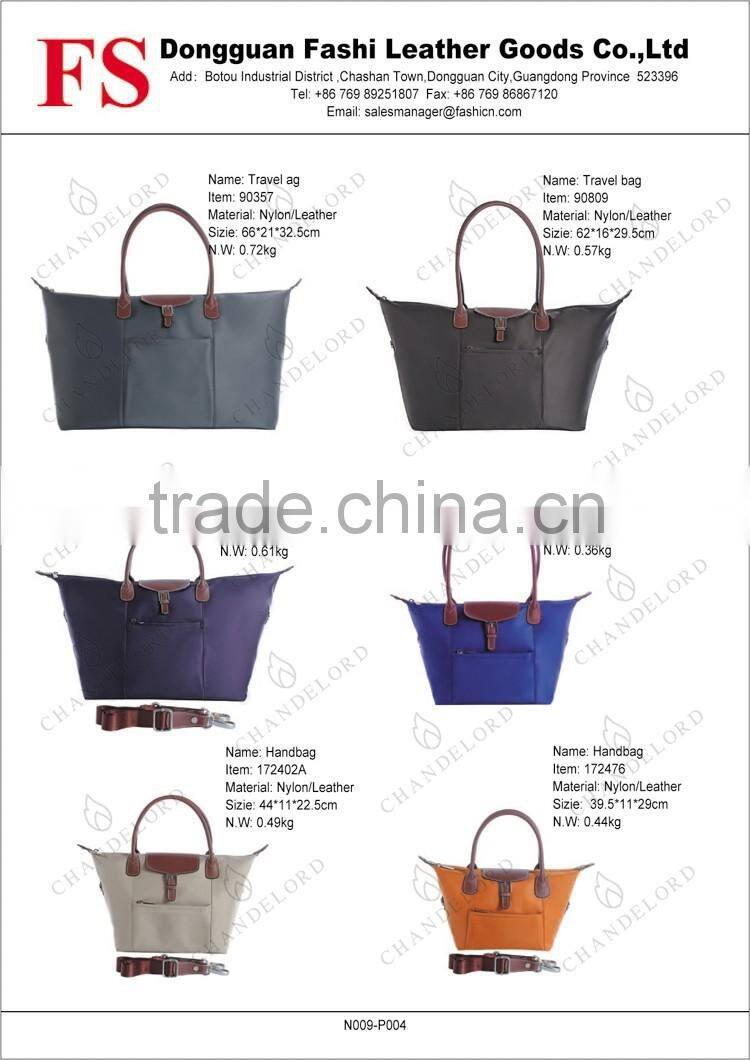 China supplier nylon waterproof ladies travel handbag with leather handbag shopping