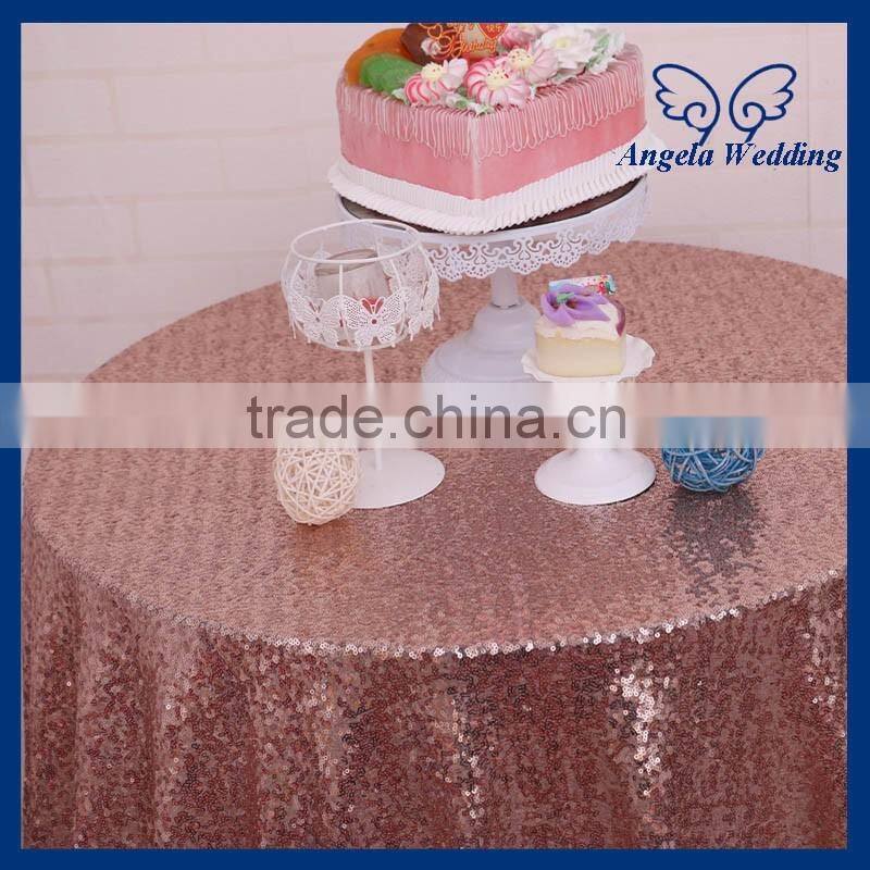 CL006D good quality heavy beaded 132 inch round cheap decorative rose gold sequin table cloth