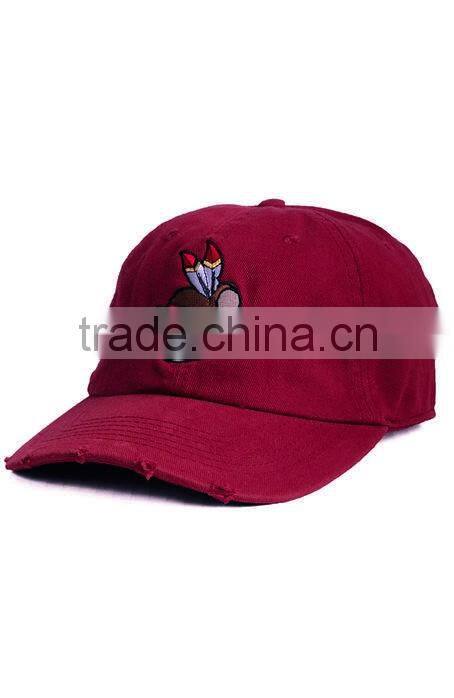 Guangzhou Daijun OEM Hot Sale Embroidered Logo 6 Panel Men And Women Baseball Red Washed Cotton Cap Manufacturer