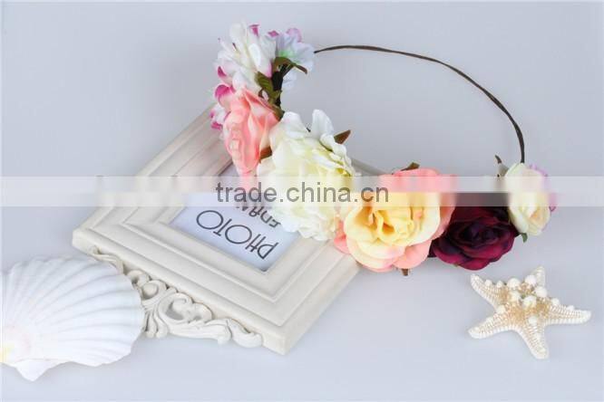 charming flowers elastic headbands,artificial flower crown hair jewelry accessories