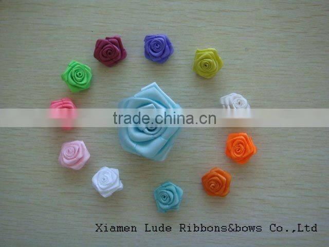 Wholesale Mini Satin Ribbon Rolled Fabric DIY Rose Flowers For Girl Dress