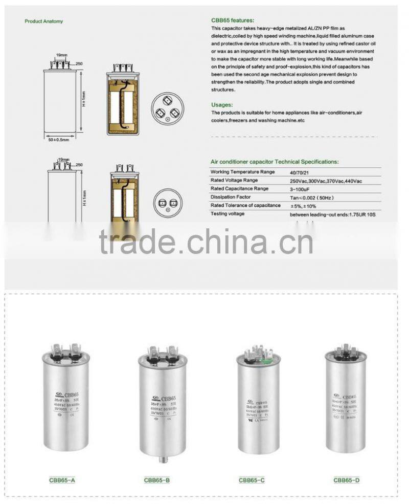 Air conditioner capacitor castor oil capacitor cbb65
