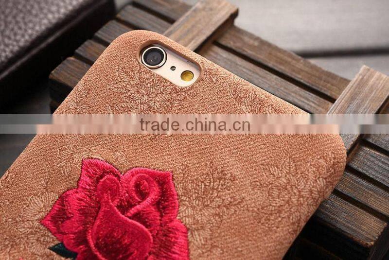 New Arrival Fashion Embroidery Rose Hard Cover Case for iPhone6 6s 6Plus 6sPlus Samsung Galass S6Edge Plus Cover